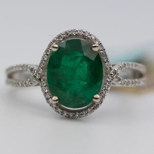 EFFY 14k White Gold Oval Emerald And Diamond Ring